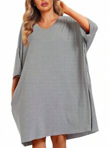 Camisón de talla grande para mujer, camiseta grande para dormir con vestido de manga corta, con bolsillo, tallas desde S hasta 5XL