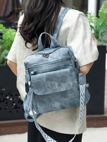 防盗复古流苏PU软皮双肩包女包，多功能时尚日用包，多口袋轻便旅行包，大容量简约书包，便捷书包，适合学生、护士、教师、商务人士、旅行度假、商务出行、日常通勤、购物、办公、约会、徒步、训练、工作、生日礼物、节日礼物、背包