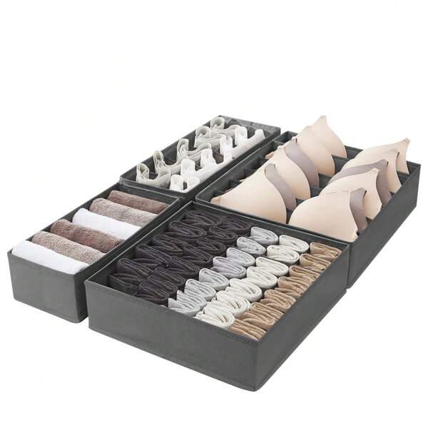 Organizador de cajones de 4 piezas, canasta organizadora plegable para clóset y caja organizadora de tela, utilizada para almacenar ropa, ropa interior, sostenes, corbatas, accesorios, calcetines