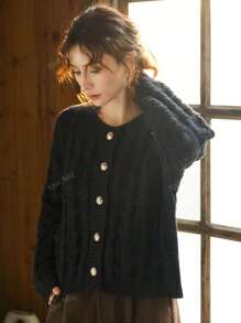 Knit Mix Women's Solid Color Simple Round Neck Knitted Cardigan For Daily Wear