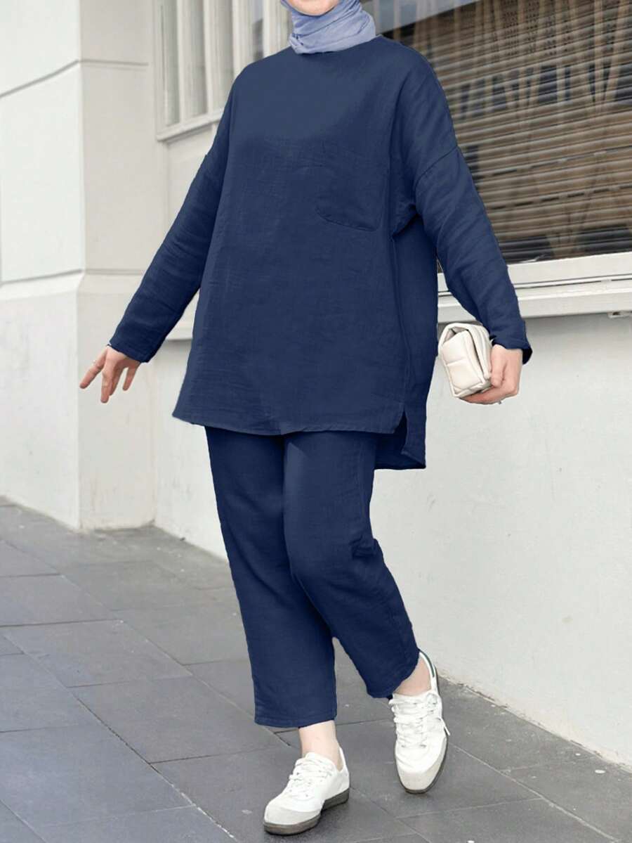 女款純色落肩寬鬆兩件套 夏季休閒日常穿著