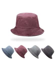 1pc Solid Color Washed Denim Bucket Hat, Fashion Versatile All-Season Casual Sun Hat, Suitable For Men And Women, Travel & Beach
