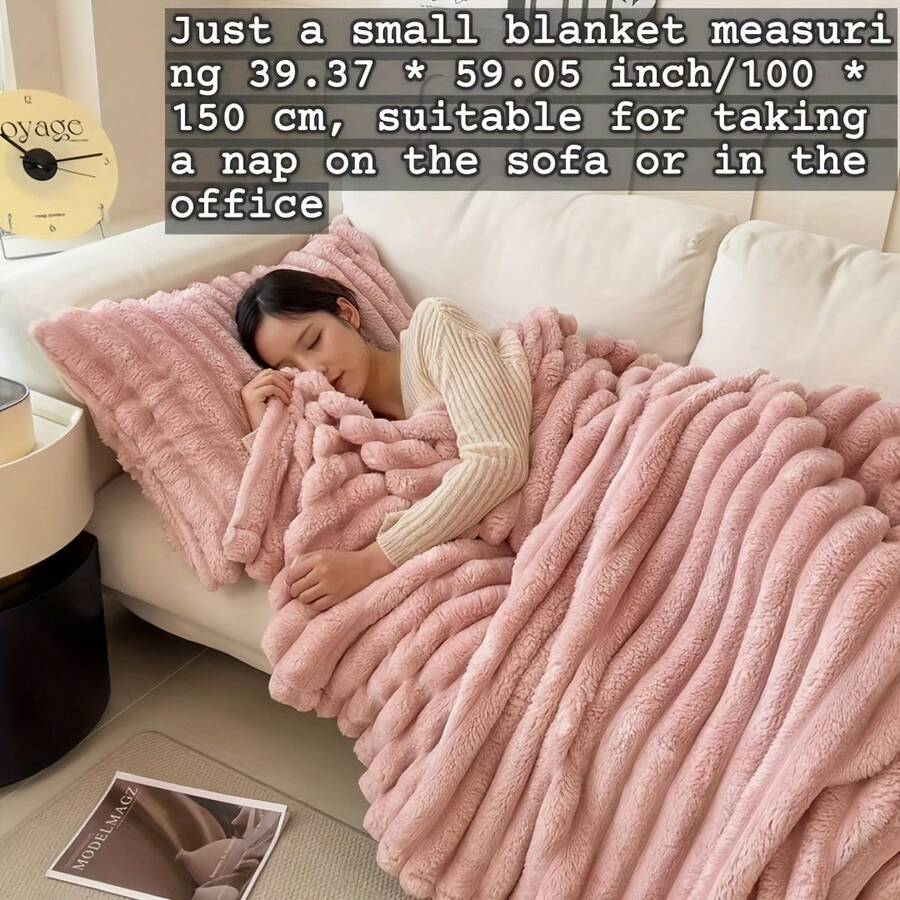 AYD Ultra-Soft Faux Rabbit Fur & Sherpa Throw Blanket - Double-Sided 380GSM Weighted, Hypoallergenic, Machine Washable For Bedroom, Living Room & Camping - Includes Gift Box, All-Season Cozy Home Decor For Adults/Women/Men, Allseason Throw | Contemporary Style | Microfiber Blanket, Fleece Blanket - 粉色 - 查看 1