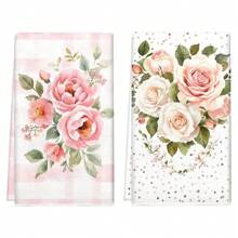 1set/2pcs/4pcs Elegant And Beautiful Rose Patterns Dish Towel, Scouring Pad, Suitable For Restaurant, Kitchen, Bathroom, Daily Decoration, Family Party Decoration, Home Decoration, Household Items, As Gifts
