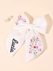 1 Stück individuell bedruckter weißer Haarschleife für Mädchen, Blumen gestickter Schleifenhaarclip mit Schwanz, individuell bedruckter weißer Haarnadel, elegante Haarstyling Clips Haarschmuck für Kinder und Babys