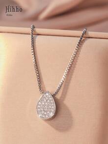 Hihho 1 pieza Collar de cadena de acero inoxidable con dije en forma de gota de agua y corazón con circonita cúbica, collar versátil para aniversario, Día de la Madre, jóvenes, amigos, cumpleaños, San Valentín