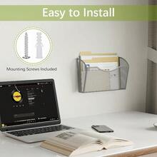 EasyPAG Mesh Wall File Organizer Vertical Mounted Single Pocket Holder For A4 Letter Size Files RustProof Metal Organizer For Office Home School Silver