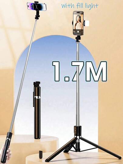 1pc 170CM Cell Phone Selfie Stick Tripod, Extendable Selfie Stick All-In-1 Smartphone Tripod Stand With Wireless Remote 360°Rotation Compatible With IPhone 16/15/14/13/12/12 Pro/11/11 Pro/XS/XR/X/8/7 Plus, For S-Am-Sung, Moto, Smartphones Compatible With IPhone Android Phone For Winter Vacation, Travel, Fill Light, Outdoor Activities, Live Streaming Vacation Travel Outdoor Activities Live Streaming Vlogging Equipment 360° Rotation