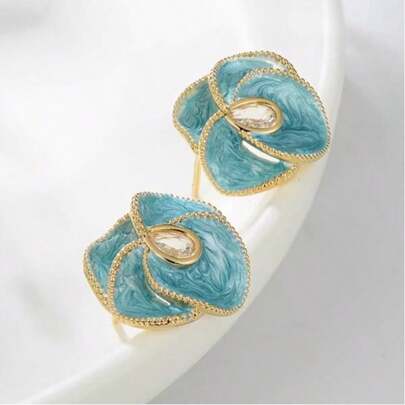 أقراط زهرة قطرة زيت بإكليل كريستالي، مناسبة للنساء في موسم العودة للمدارس في الصيف