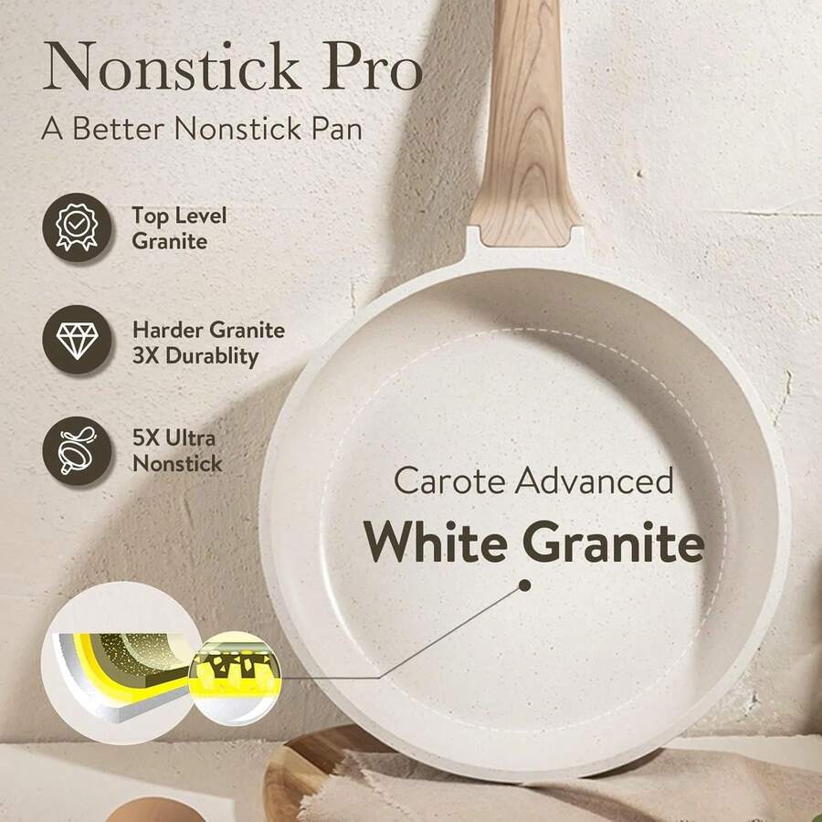 CAROTE Nonstick Frying Pan Skillet,Non Stick Granite Fry Pan Egg Pan Omelet Pans, Stone Cookware Chef'S Pan, PFOA Free,Induction Compatible(Classic Granite, 8-Inch) - 9.5+11+12.5 - View 1