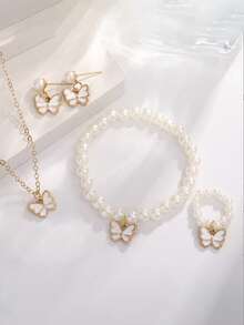 6/5 件可爱白色表带 LED 空间元素数字显示电子手表，搭配珍珠项链、手链、戒指、耳环和首饰套装，非常适合派对、打包和外出、为朋友和亲戚购买礼物，以及作为送给女孩的礼物 - 彩色 - 查看 9