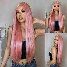 Pink Long Wig For Women Straight Synthetic Wig Soft Fiber Synthetic Hair Heat Resistant Wigs For Girls Party Cosplay Use 30 Inch - Nhiều màu - Xem 2