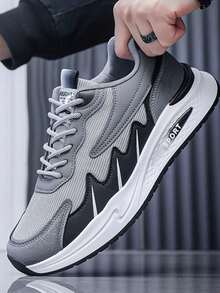 Al aire libre de los hombres antideslizante de amortiguación de fondo grueso zapatos de baloncesto, de moda y versátil cabeza redonda con cordones transpirable zapatos deportivos casuales, casuales ligeros cómodos zapatos de los hombres de fondo blando de tenis - Gris - Ver 8