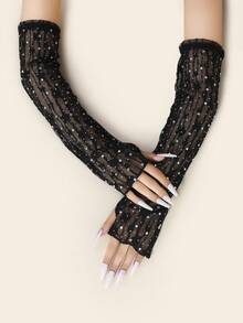 1 Pair Lace Trim Sheer Arm Sleeves, Solid Color Cute Design For Women, Suitable For Spring, Autumn And Winter - Multicolor - View 9