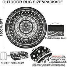 Round Outdoor Rugs For Patios Waterproof 240cm Reversible Camping Mat And Rug Plastic Outdoor Rugs For Garden Large Floor Area Rug For Outdoors Garden RV Trailer Backyard Deck Picnic Grey - Blanco y negro - Ver 2