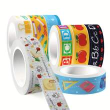 Set de 12 piezas/6 piezas/1 pieza de cintas washi con temática escolar, cinta adhesiva decorativa, pegatinas hechas a mano multicolor para manualidades, envolver regalos y proyectos DIY, colores y estilos aleatorios para la temporada de regreso a clases, útiles escolares