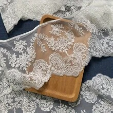 1 Yard White Mesh Lace With Floral Embroidery, Width 14.5cm, Suitable For Wedding Dresses, Veils And DIY Clothing Accessories - White - View 3