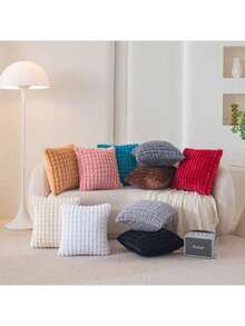 1 pieza funda decorativa para cojín de felpa suave diseño a cuadros con cremallera invisible medida 45x45cm navidad Christmas navideño acogedor moderno