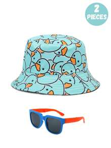 2 peças de boné de beisebol amarelo fofo e casual e óculos dobráveis para adolescentes, adequados para passeios diários, férias na praia ao ar livre, sombreamento e proteção solar