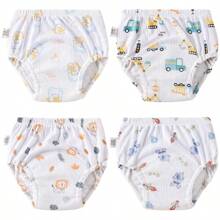 4 pièces Culottes de propreté pour garçons et filles, sous-vêtements d'entraînement conçus, couches d'apprentissage en tissu pour bébé, couches lavables et réutilisables, couches à poche respirantes et imperméables, en matière de polyester, convient aux bébés garçons et filles - Conception d'impression creuse