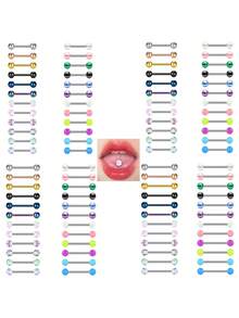 24Pcs Color Balls Multi Style Balls Tongue Rings Nipple Rings Stainless Steel 14G Straight Barbells Piercing Jewelry 12mm, 14mm, 16mm, 18mm - Silver - View 2
