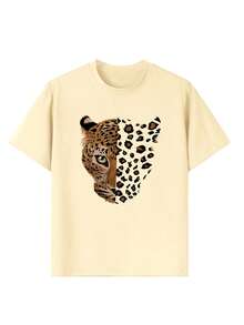 1pc Girls Casual Sunglasses Print Crew Neck Short Sleeve T-Shirt, Summer Student Young Fashion Cool Graphic Tee Stimulates Imagination & Self-Expression - Apricot - View 3