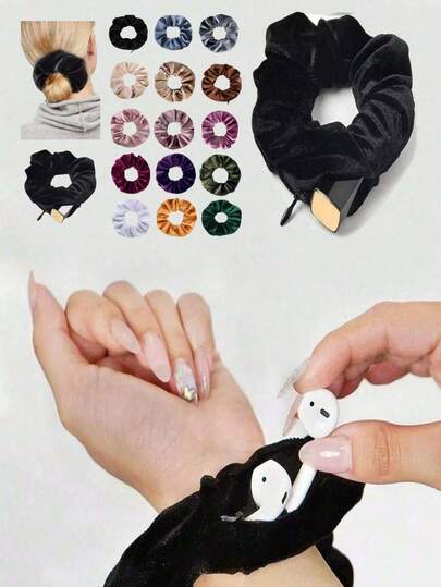 1/3 New Solid Color Gold Velvet Zipper Large Intestine Hair Band Fashion Fabric Ponytail Storage Large Intestine Hair Accessories Hidden Key Storage Money Box Car Storage Box Hair Band Portable Hidden Secret Storage Storage Bag Hair Band Multifunctional Hidden Pocket Money.