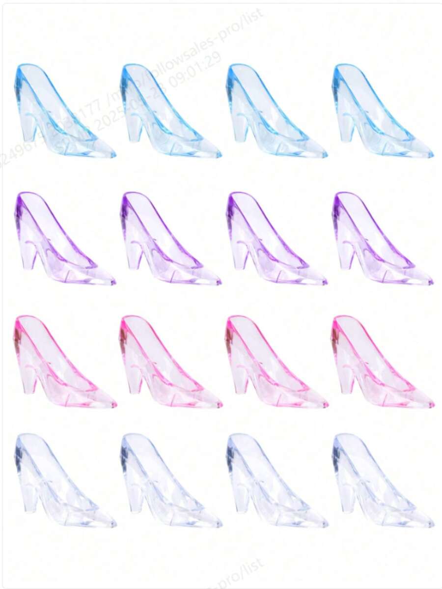 6pcs Mini Plastic Crystal Shoes, 3.5" Clear High Heels Decor, Fun High Heel Figurines For Decoration, Suitable For Wedding, Birthday Party, Desktop Decor, Adult Gift - Multicolor - View 1
