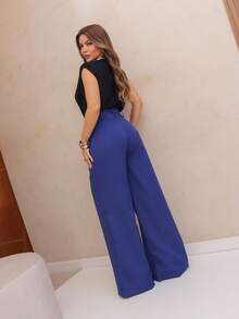YING ZI Stone Mode Formal Tailored Wide Leg Trousers - Navy Blue - View 2
