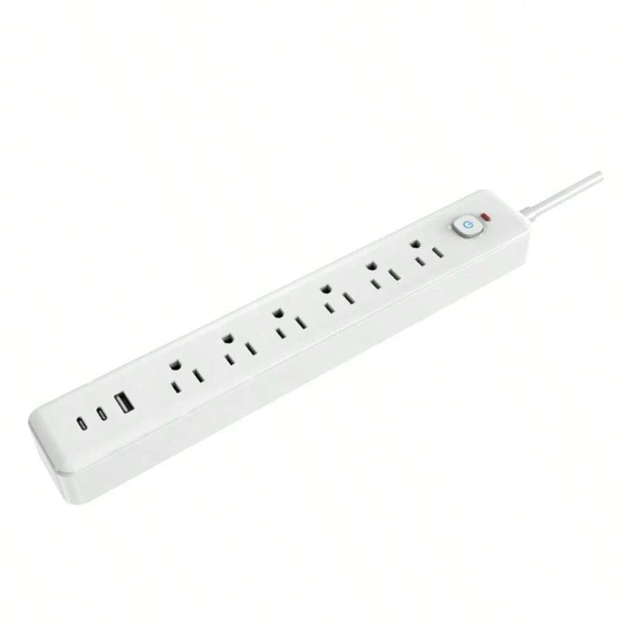 Qop Multicontacto con 6 Enchufe entreda USB 2 tipo C Multicontacto - Facil de usar - Uso domestico - Material PP Cobre - 6 contactos + 2 entradas tipo c + 1 entrada USB - Hasta 1875 watts - blanco- 6500k - Blanco - Ver 1