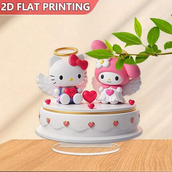 Sanrio 1 pieza Figura decorativa de acrílico plana 2D de Hello Kitty y My Melody Ángel con accesorios de corazón y alas - Para aniversarios, bodas y colecciones - Diseño rosa y blanco lindo, adecuado como regalos de fiesta, regalos de graduación, regalos de cumpleaños, decoración del hogar, decoración de dormitorio, decoración de la sala de estar, decoración de la habitación, decoración del jardín, juguetes, decoraciones de fiesta