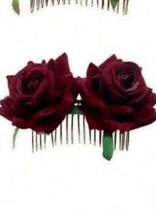 Pettine per capelli da sposa con rose di stoffa vellutata, accessorio per capelli con doppia rosa, per pettinatura raccolta, adatto per San Valentino, pettini per capelli laterali