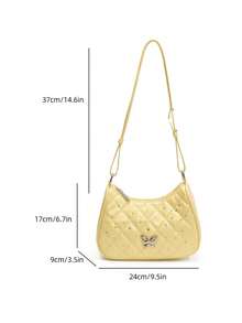 1 Pc New Pu Material Girl's Diamond-Shaped Butterfly Rhinestone Decorated Solid Color Shoulder Bag, With Adjustable Shoulder Strap And Smooth Zipper Opening And Closing, Fashionable, Exquisite, Simple And Beautiful, Suitable For Daily Shopping, Commuting And Vacation - A - View 3