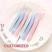2pcs/Set Stainless Steel Macaron Color Tweezers, Cosmetic Tools, Gift For Holidays, DIY Crafts Tools, Straight & Curved Tip Set