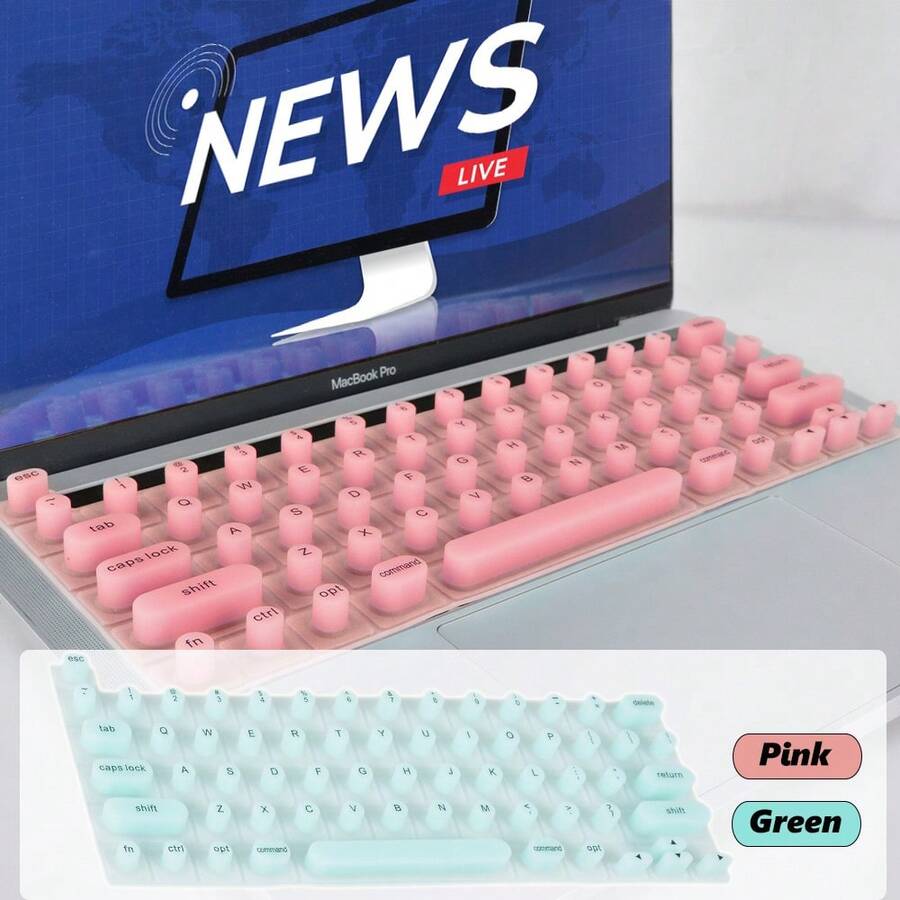 Keyboard Cover For Long Nails, 3D Raised Silicone Keyboard Cover Laptop Typing, Long Nails Art Keyboard-Cover, Compatible With Mac-Book Pro/Air 13"/14"/15"/16" 2021-2024, Pink/Green - ANSI Layout (US Version) - View 1