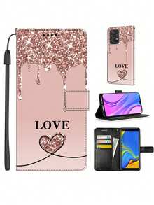 Artificial PU Leather Wallet Phone Case With Card Slot, Bling Heart Pattern, Kickstand, Suitable For Honor, Suitable As Gift For Friends And Couples With Lanyard Waterproof Shockproof Anti-Fall Scratch Resistant - Multicolor - View 2