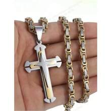 1pc Simple Three-Layer Cross Pendant Necklace With Stainless Steel Chain, And Versatile Fashion Necklace, Amulet Accessory Party, Gift
