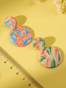 Pendientes de arcilla polimérica colgantes hechos a mano con diseños redondos y estampados coloridos, para mujer, ideales como joyas y regalos para fiestas