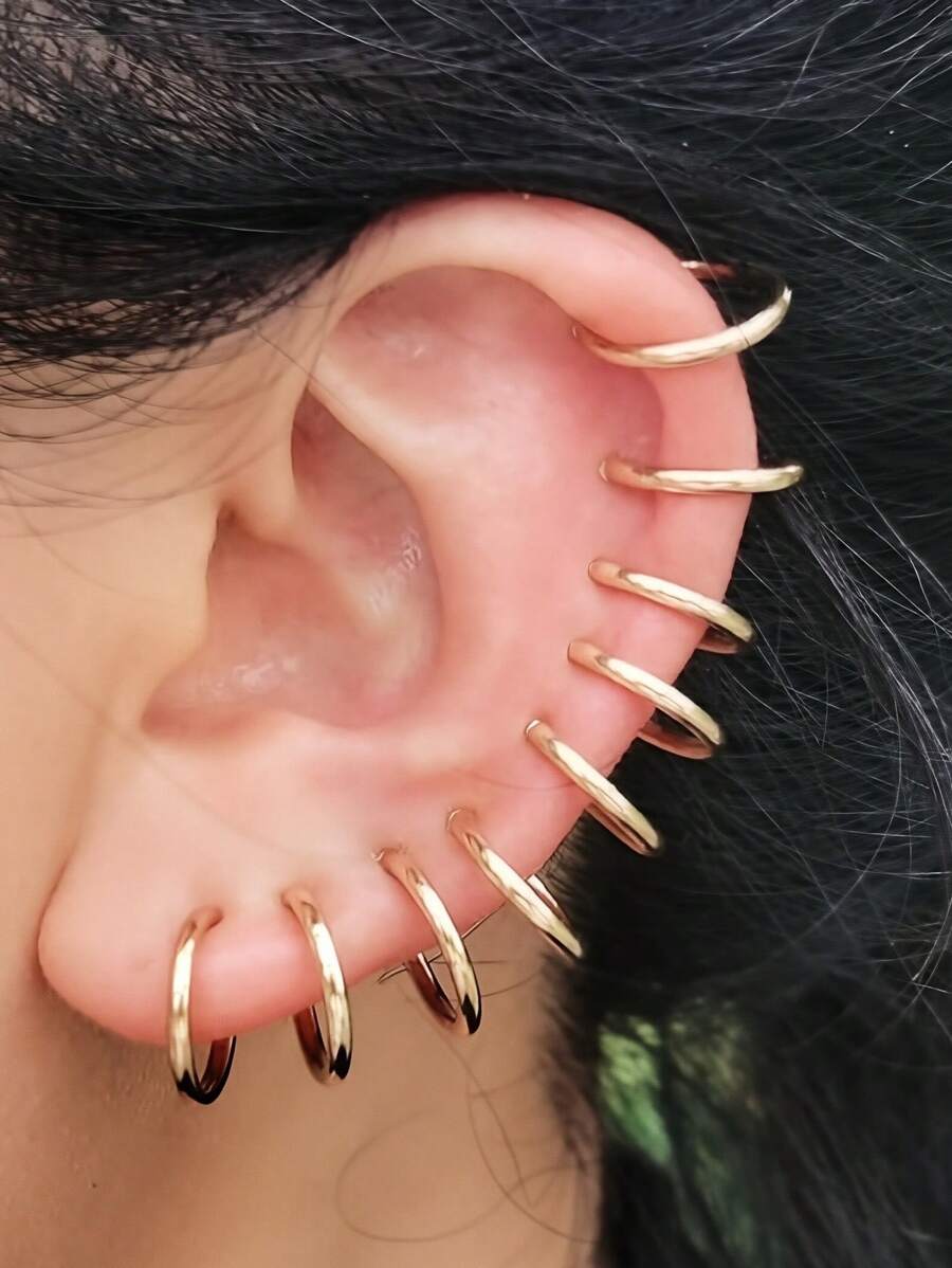 10 قطع/1 مجموعة أقراط قابلة للسحب من الفولاذ المقاوم للصدأ بدون ثقب، مطلية بالذهب/الفضة، أقراط حلقية كاذبة للنساء والفتيات، أربطة الأذن بدون ثقب