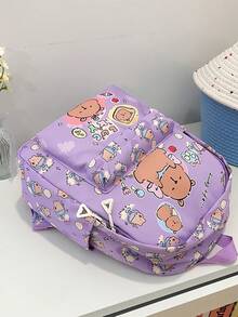 1 件可爱水豚背包 - 卡通动物印花，休闲风格，返校背包，带拉链开合和可调节肩带，适合校园和旅行 - 彩色 - 查看 9