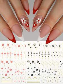 爱心花线贴花法式美甲贴纸自粘彩色美甲用品指甲设计装饰配件 - 彩色 - 查看 1