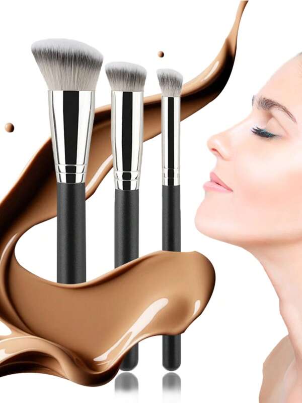 3pcs Makeup Brushes For Creamy Foundation, Powder Or Liquid Foundation, Professional Makeup Foundation Brush, Makeup Brushes For Foundation Blush Concealing Powder Cream Liquid Powder