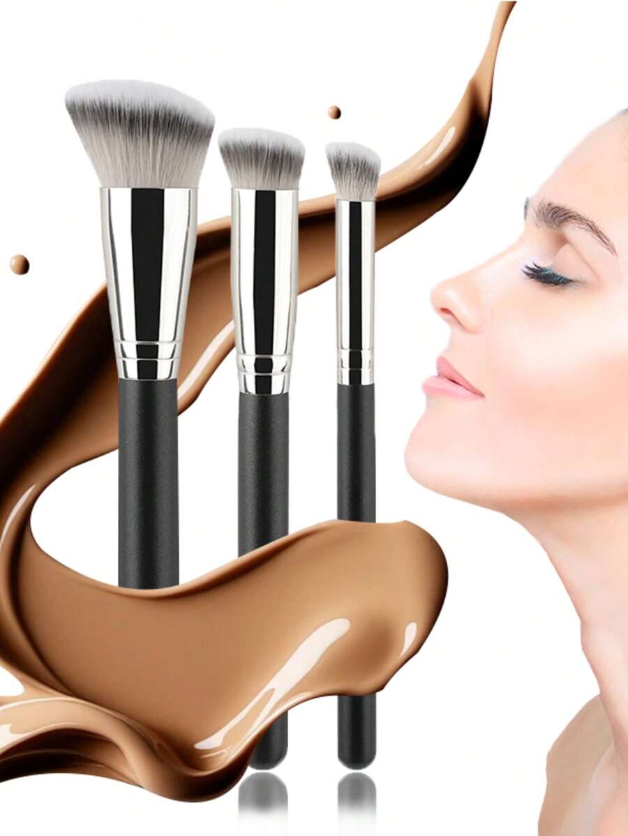 3 فرش مكياج لأساس كريمي، بودرة أو أساس سائل، فرشاة أساس مكياج محترفة، فرش مكياج لأساس، احمرار، تغطية العيوب، بودرة، كريم، سائل، بودرة