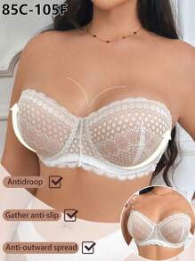 Sujetador acolchado sin tirantes de encaje y parches talla grande, ropa interior cómoda para mujer