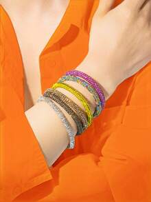 1 件时尚奢华精致水钻吊坠绳链手链，非常适合夜总会、舞会、音乐会、可堆叠装饰 - 黃色 - 查看 2