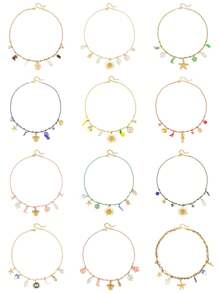Colar feminino boêmio de aço inoxidável com pingente de concha de concha de oceano, estrela do mar, coração, olhos de diabo, joias, corrente de elos, moda praia, férias, presentes