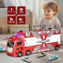 1 pieza Conjunto de juguete de camión de bomberos con pista, juguete de carro a empujar y avanzar para niños pequeños, pista de carreras de 65 pulgadas e incluye 20 vehículos, juguetes para niños y niñas de 2 a 8 años, regalos de cumpleaños/Navidad/días festivos
