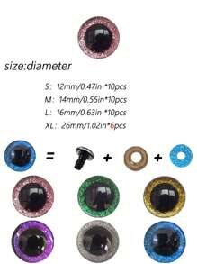 10pcs Of Doll Shining Eyes, 12-26mm Black Plastic Swinging Activity Eyes With Washers - Perfect For Teddy Bears, Puppets And DIY Crafts, Colorful Needle Eye