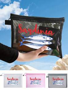 Mesh Large-Capacity Portable Cosmetic Bag With Cartoon Pattern, College Style Charger Storage Bag, Air Cushion Storage Portable Storage Bag, Cosmetic Bag, Cosmetic Storage Bag, Skin Care Product Bag, Travel Essentials, Dormitory Supplies