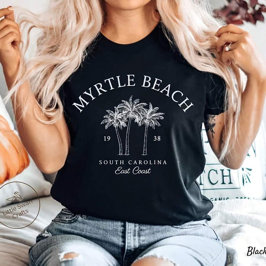 Camiseta de Myrtle Beach, Camiseta de Carolina del Sur, Uni - Negro - Ver 1